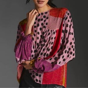 Anthropologie bl^nk London Miranda printed viscose long sleeve top size small